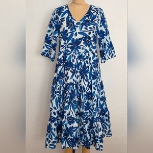 Dress Addict Blue Cotton Flowy Floral Tiered Midi Dress